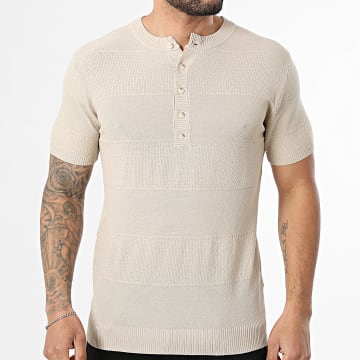 MTX - T-Shirt Strick Geknöpfter Kragen 034 Beige
