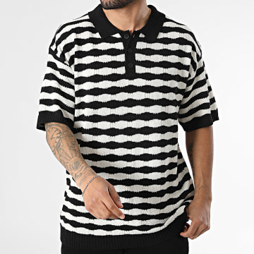 MTX - Polos Kurzarm Rippenstrick Mit Streifen 761 Schwarz Hellbeige