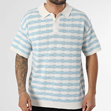 MTX - Polo Kurzarm Maschenware Gestreift 761 Hellbeige Hellblau