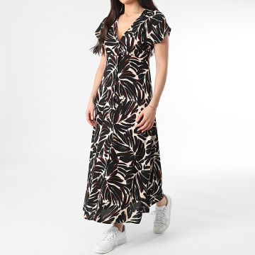 Only - Robe Longue Manches Courtes Femme Nova Life Vis Mollie Noir Beige Clair