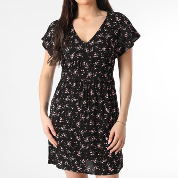 Only - Robe Col V Manches Courtes Femme Nova Life Macey Noir Rose Floral