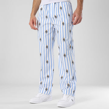 Polo Ralph Lauren - Pantalon Jogging A Rayures Polo Bear Blanc Bleu Clair