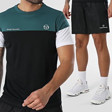 Sergio Tacchini - Conjunto Camiseta Y Pantalón Corto De Chándal Prave Rob 40845 40848 Negro Verde Oscuro