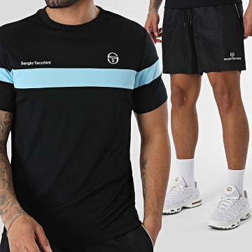 Sergio Tacchini - Conjunto Camiseta Y Pantalón Corto De Chándal Leone Rob 024 41237 40848 Negro Azul Claro