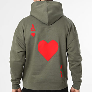 Luxury Lovers - Sudadera Con Capucha Relaxed The Ace Of Hearts Rouge Back Verde Kaki