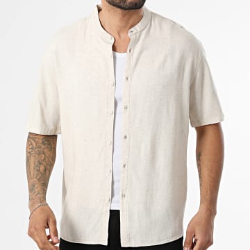 KZR - Camicia Maniche Corte Collo Ufficiale in Lino 211 Beige Mélange