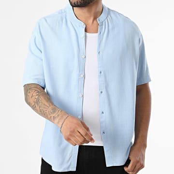 KZR - Chemise Manches Courtes Col Officier En Lin 211 Bleu Clair