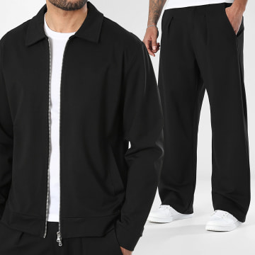 LBO - Co-ord Set Jassen Dubbele Rits En Brede Geplooide Broek 2601 Zwart