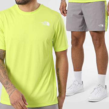 The North Face - Conjunto Camiseta Y Pantalón Corto de chándal Con Bandas 24.7 FlashDry Block Verde Lima Gris