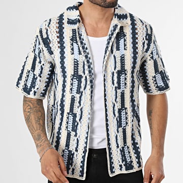 Frilivin - Kurzärmeliges, durchbrochenes Hemd 024 Beige Marineblau Hellblau