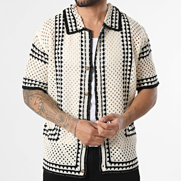 Frilivin - Short Sleeve Knit Shirt 895 Beige Black