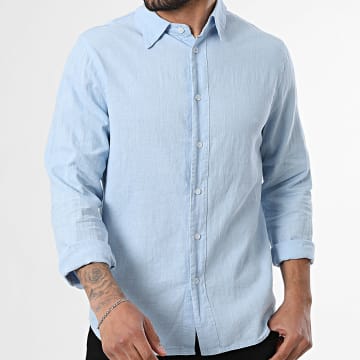 Frilivin - Camisa de manga larga de lino 596 Azul Claro