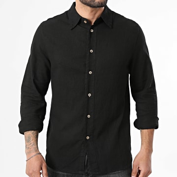 Frilivin - Camisa de manga larga de lino 596 Negro