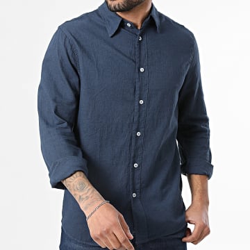Frilivin - Camisa Mangas Largas de Lino 596 Azul Marino