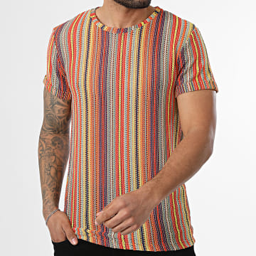 Frilivin - Tee Shirt Ajouré A Rayures 073 Jaune Rouge Vert Bleu