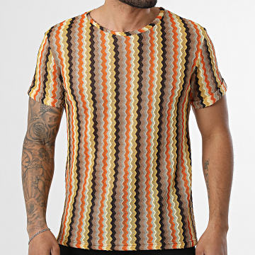 Frilivin - Tee Shirt Texturé A Rayures 074 Jaune Orange Marron