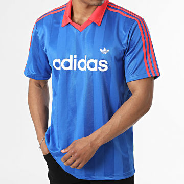 Adidas Originals - Tee Shirt Col V A Bandes Jersey KE3579 Bleu Roi Rouge