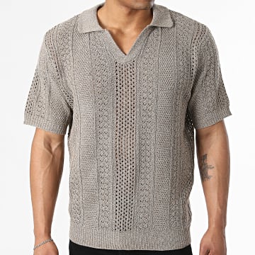 Frilivin - Polo Manches Courtes Maille 332 Marron Clair Chiné