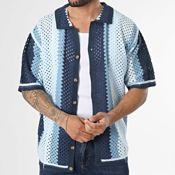Frilivin - Chemise Manches Courtes Ajourée 293 Bleu Marine Bleu Clair