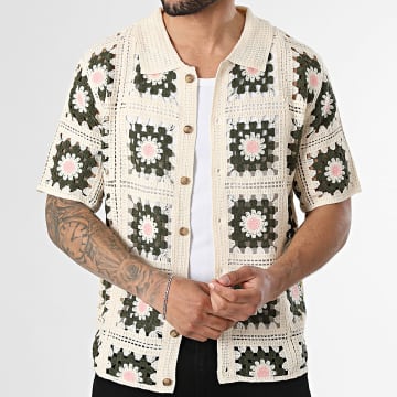 Frilivin - Chemise Manches Courtes En Maille Ajourée 962 Beige Clair Vert Kaki Foncé