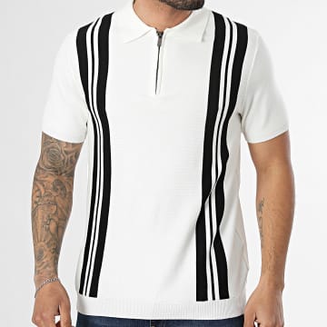 Frilivin - Polo Manches Courtes Col Zippé En Maille 632 Blanc Noir