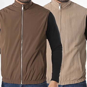 Frilivin - Chaqueta sin mangas reversible con cremallera R68 marrón beige oscuro