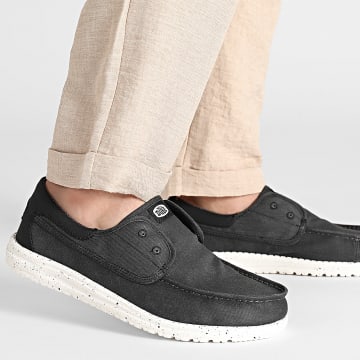 Hey Dude - Mocassins Wally Cru Stretch Canvas Black White