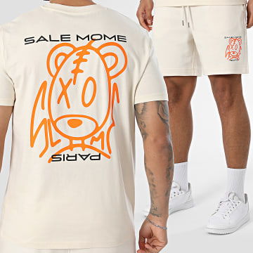 Sale Môme Paris - Completo T-Shirt E Pantaloncino da jogging Spray Beige Arancione Nero