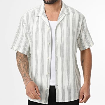 Jack And Jones - Chemise Manches Courtes A Rayures Liam Resort Beige Vert