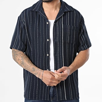 Jack And Jones - Chemise Manches Courtes A Rayures Bradley Striped Bleu Marine