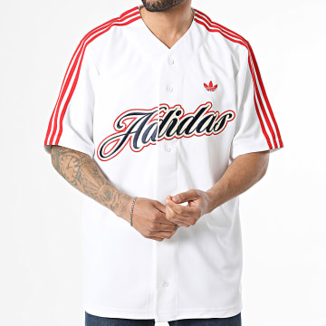 Adidas Originals - Baseball-Trikot V-Ausschnitt mit Streifen Jersey KD6563 Weiß Rot