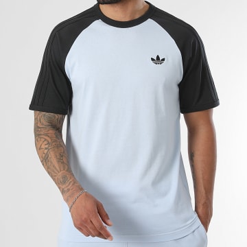 Adidas Originals - T-Shirt A Righe 3 Stripes KE2423 Blu Chiaro Nero