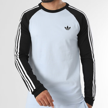 Adidas Originals - Tee Shirt Manches Longues A Bandes 3 Stripes KE2424 Bleu Clair Noir