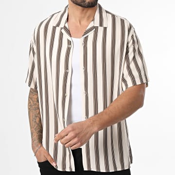Jack And Jones - Hemd Korte Mouwen Gestreept Jeff Resort Stripe Lichtbeige Bruin
