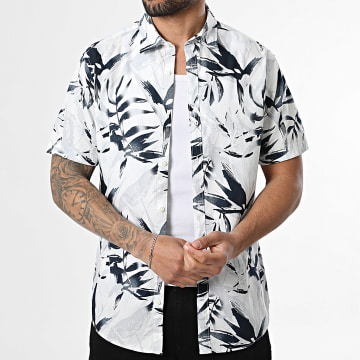 Jack And Jones - Overhemd Korte Mouwen Zomerse Honolulu Wit Marineblauw