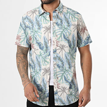 Jack And Jones - Chemise Manches Courtes Estivale Honolulu Beige Bleu Clair