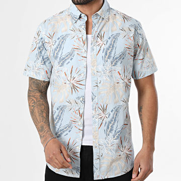 Jack And Jones - Overhemd Korte Mouwen Zomerse Honolulu Lichtblauw Bloemenprint