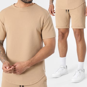 LBO - Conjunto T-Shirt Oversize E Calção de treino Texturizado Waffle 2677 Camel