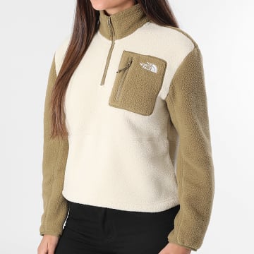 The North Face - Fleece Hoodie Zip-Kragen Damen Yumiori A8E89 Hellbeige Khakigrün