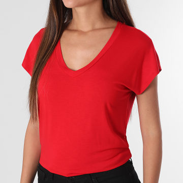 Only - T-Shirt V-Ausschnitt Damen Rilla Rot
