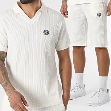 Redskins - Completo Polo Manica Corta Collo V E Jogger Gaufré Jijkred Beige Chiaro