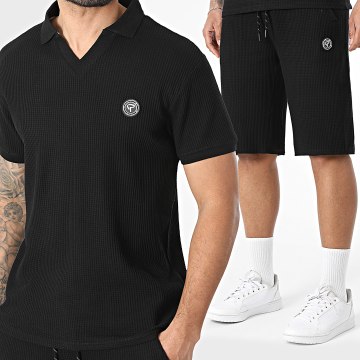 Redskins - Completo Polo Manica Corta Collo V E Jogger Gaufré Jijkred Nero