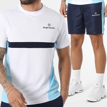 Sergio Tacchini - Conjunto Camiseta y Pantalón Corto de Chándal Granada 41459 41462 Azul Marino Blanco Azul