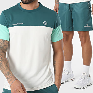 Sergio Tacchini - Completo T-Shirt E Pantaloncino Da Jogging Prave Rob 40845 40848 Bianco Verde Scuro