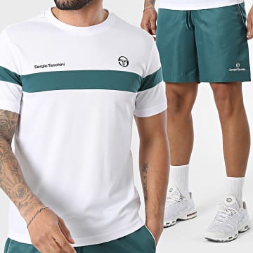 Sergio Tacchini - Co-ord Set T-Shirt En Casual Short Jogging Leone Rob 024 41237 40848 Wit Donkergroen
