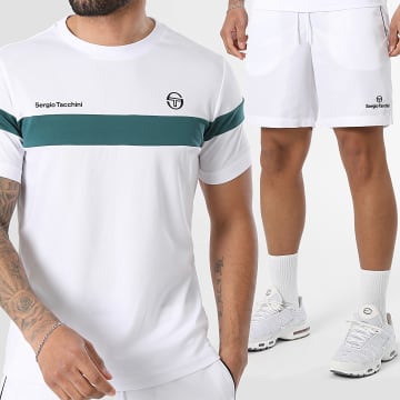 Sergio Tacchini - Completo T-Shirt E Pantaloncino Jogging Leone Rob 024 41237 40848 Bianco Verde Scuro
