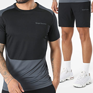 Sergio Tacchini - Ensemble Tee Shirt Et Short Jogging Arcata 41448 41451 Noir Gris Anthracite
