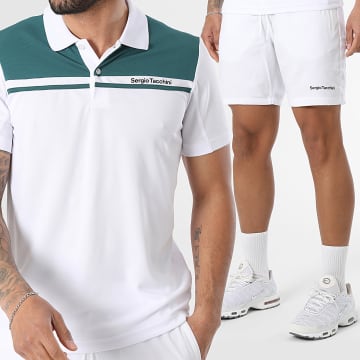 Sergio Tacchini - Conjunto Polo de Manga Corta y Pantalón Corto de chándal Riflesso 41407 41411 Blanco Verde