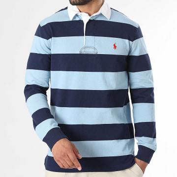 Polo Ralph Lauren - Polo Manches Longues A Rayures Original Player Bleu Clair Bleu Marine