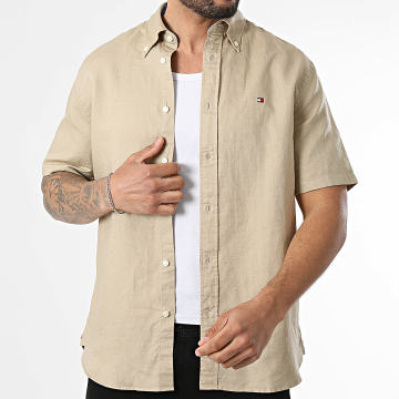 Tommy Hilfiger - Overhemd Korte Mouwen Regular Fit Linnenmix Solid 2450 Beige